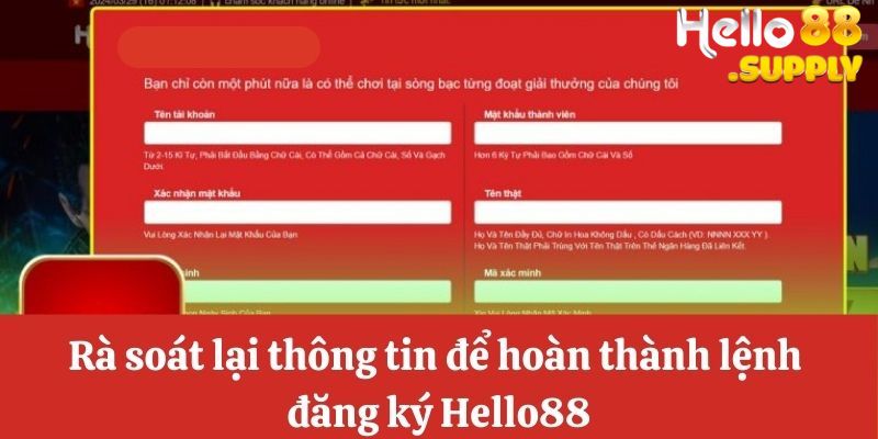 Hoàn thành lệnh đăng ký Hello88